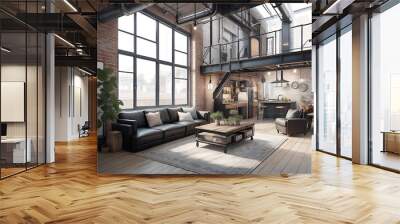 Living room interior in loft industrial style Wall mural