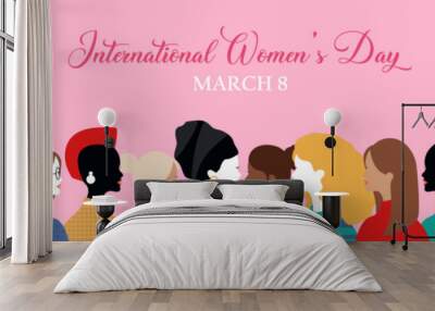 march 8  international women's day background with flat vector illustration concept Wall mural