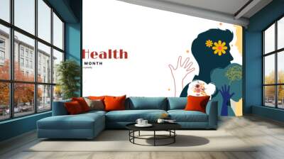 Mental Health Awareness Month banner with people silhouette. vector illustration Wall mural