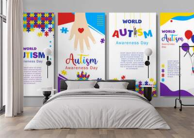 set of world autism awareness day poster for  social media story, banner, background Wall mural