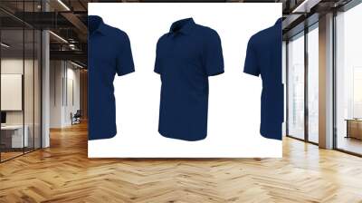 Blank collared shirt mockup, front, side and back views, tee design presentation for print, 3d rendering, 3d illustration Wall mural