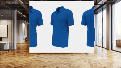 Blank collared shirt mockup, front, side and back views, tee design presentation for print, 3d rendering, 3d illustration Wall mural