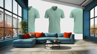 Blank collared shirt mockup, front, side and back views, tee design presentation for print, 3d rendering, 3d illustration Wall mural