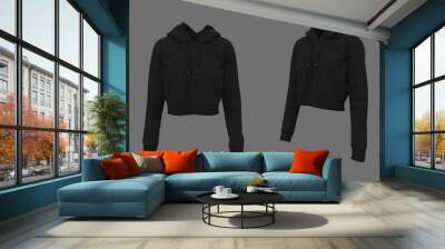 blank cropped hooded sweatshirt mockup with zipper in front and side views, 3d rendering, 3d illustr Wall mural