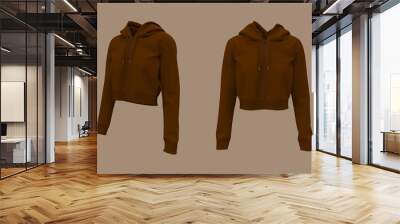 Blank cropped hooded sweatshirt mockup with zipper in front and side views, 3d rendering, 3d illustration Wall mural