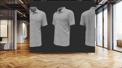 Blank grey collared shirt mockup in front, side and back views, 3d rendering, 3d illustration Wall mural