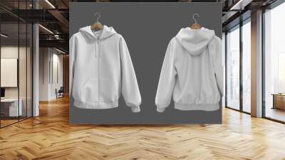 Blank hooded sweatshirt  mockup with zipper in front, side and back views, 3d rendering, 3d illustration Wall mural