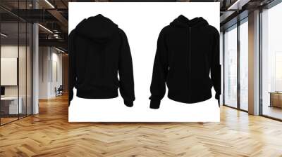 Blank hooded sweatshirt  mockup with zipper in front, side and back views, isolated on white  background, 3d rendering, 3d illustration Wall mural