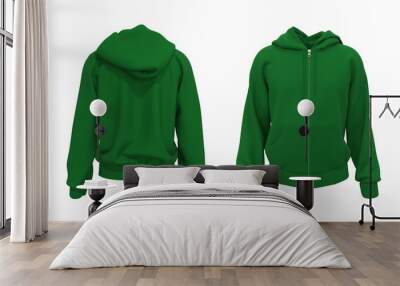 Blank hooded sweatshirt  mockup with zipper in front and back views, isolated on white  background, 3d rendering, 3d illustration Wall mural