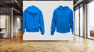 Blank hooded sweatshirt  mockup with zipper in front and back views, isolated on white  background, 3d rendering, 3d illustration Wall mural