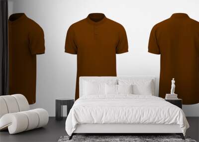 Blank mandarin collar t-shirt mockup in front, side and back views, tee design presentation for print, 3d rendering, 3d illustration Wall mural