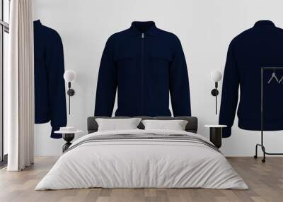 Harrington jacket mockup front, side and back views, 3d illustration, 3d rendering Wall mural