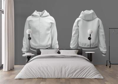 Hooded jacket mockup in front, side and back views. 3d illustration, 3d rendering Wall mural