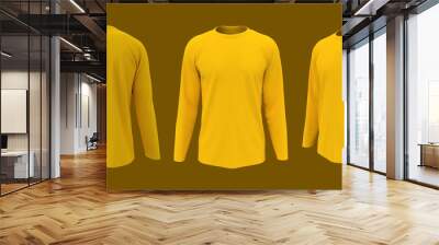 men's long-sleeve t-shirt mockup in front, side and back views, design presentation for print, 3d illustration, 3d rendering Wall mural