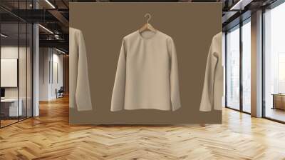 men's long-sleeve t-shirt mockup in front view, design presentation for print, 3d illustration, 3d rendering Wall mural