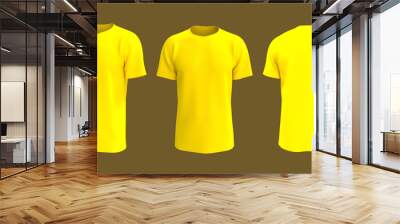 men's short sleeve t-shirt mockup in front, side and back views, design presentation for print, 3d illustration, 3d rendering Wall mural