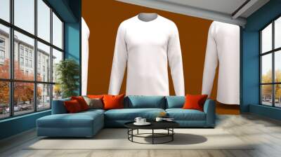 men's white longsleeve t-shirt mockup in front, side and back views, design presentation for print, 3d illustration, 3d rendering Wall mural