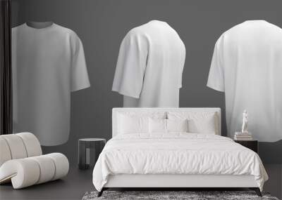 Oversized t-shirt mockup in front, side and back views, design presentation for print, 3d illustration, 3d rendering Wall mural