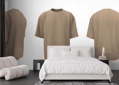 Oversized t-shirt mockup in front, side and back views, design presentation for print, 3d illustration, 3d rendering Wall mural