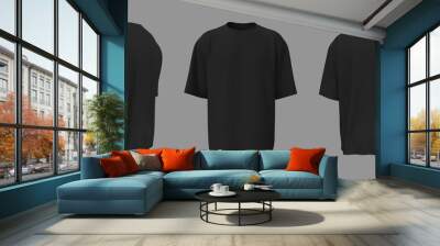 Oversized t-shirt mockup in front, side and back views, design presentation for print, 3d illustration, 3d rendering Wall mural