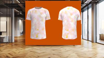 Tie dye short sleeve t-shirt mockup in front and back views, design presentation for print. 3d illustration, 3d rendering Wall mural