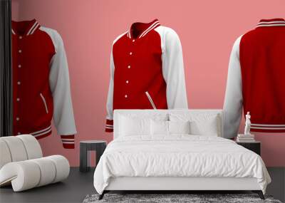 Varsity Jacket mockup in front, side and back views. 3d illustration, 3d rendering Wall mural