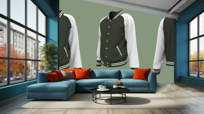 Varsity Jacket mockup in front, side and back views. 3d illustration, 3d rendering Wall mural