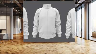 White tracksuit top mockup in front, side and back views,  sportswear, 3d illustration, 3d rendering Wall mural