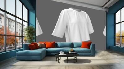 Women's cropped t-shirt mockup, front, side and back views, design presentation for print, 3d illustration, 3d rendering Wall mural