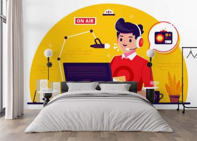 radio announcer flat design illustration Wall mural