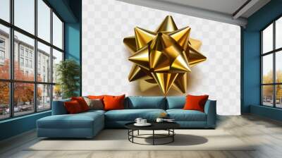 Gold bow realistic design. Decorative gift bow isolated on transparent background Wall mural