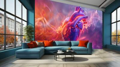 Abstract ultrasound image of a human heart blue and purple scheme with colorful background Wall mural