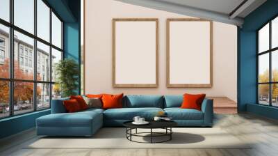 two frame poster canvas in minimalist home design interior Wall mural