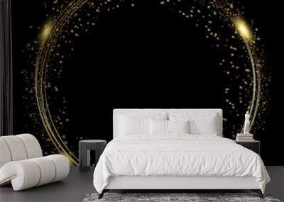 Abstract round glowing lights and gold sparkles. Vector Wall mural