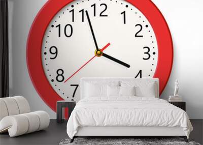 Classic red round wall clock isolated on white . Vector illustration Wall mural