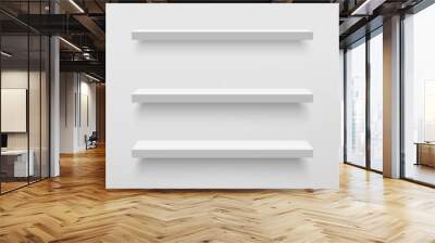 Empty white shelf on white wall. Vector Wall mural