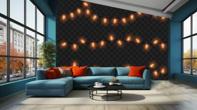 Warm orange string lights on dark background, creating a cozy ambiance. Vector illustration Wall mural