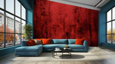 Red grungy wall background or texture Wall mural