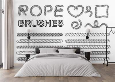 Rope vector brushes set, classic border texture, letter stroke, decorative element Wall mural