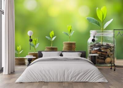 Business growth and financial progress shown with a tree emerging from a coin against a blurred natural backdrop Wall mural