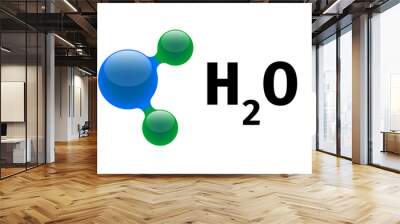 Chemistry model of molecule water H2O scientific elements. Integrated particles hydrogen and oxygen natural inorganic compound. 3d molecular structure vector illustration isolated Wall mural