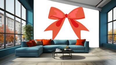 Red bow fo gift decoration doodle. Holiday present packaging ribbon element drawing vector isolated eps illustration Wall mural