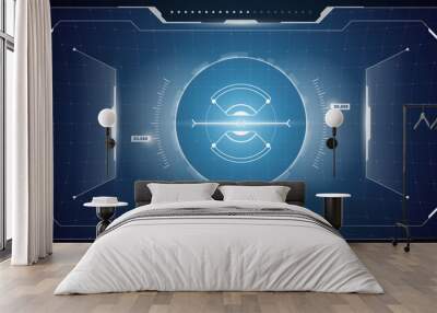 VR HUD digital futuristic interface cyberpunk screen. Sci-fi virtual reality technology view head up display. GUI UI spaceship dashboard panel. FUI binocular viewfinder visor. Vector illustration Wall mural