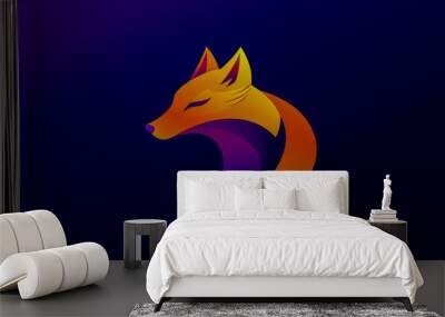 A flat vector logo of a fox head, with a gradient color scheme of orange and purple. Wall mural