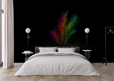 A single, colorful, rainbow-colored grass plant growing in the center of an all-black background Wall mural