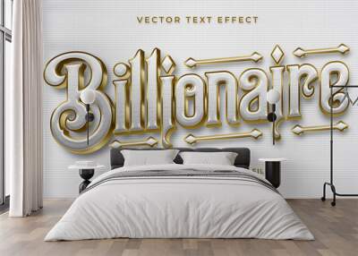 Billionaire text, white and gold, luxury editable text effect style Wall mural