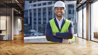 I made this city what it is. Shot of a young male construction worker on site. Wall mural