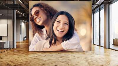 Friendship isnt one big thing, its a million little things. two young women spending time together outdoors. Wall mural