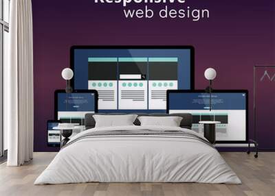 Flat responsive web design concept website development devices Wall mural