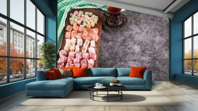 Lokum candies on a wooden board Wall mural